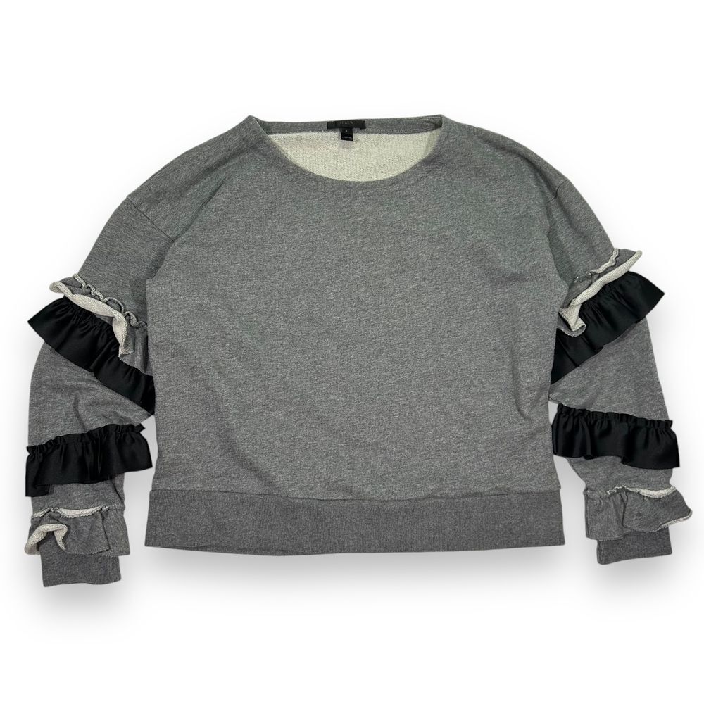 J Crew Grey Ruffle‎ Sleeve Sweatshirt Crop Top Statement Sleeves Womens Large